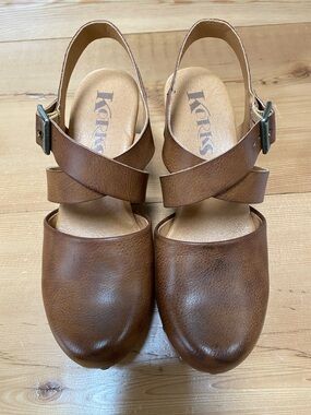 Korks Women's Brown Leather Platform Clog Size 5M w/box